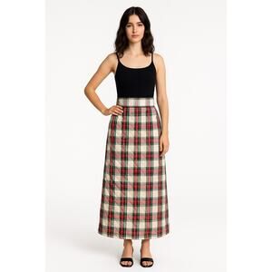 Vintage 1970s Handmade Quilted Plaid High waisted Maxi Skirt size Small - Medium